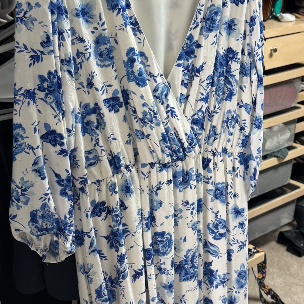 Blue Floral Wrap Maxi Dress